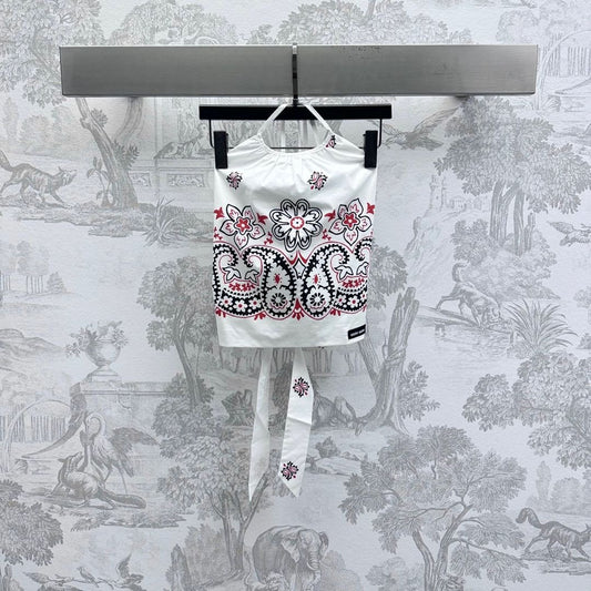 MIUMIU HALTER NECK TOP WITH PRINT 267875