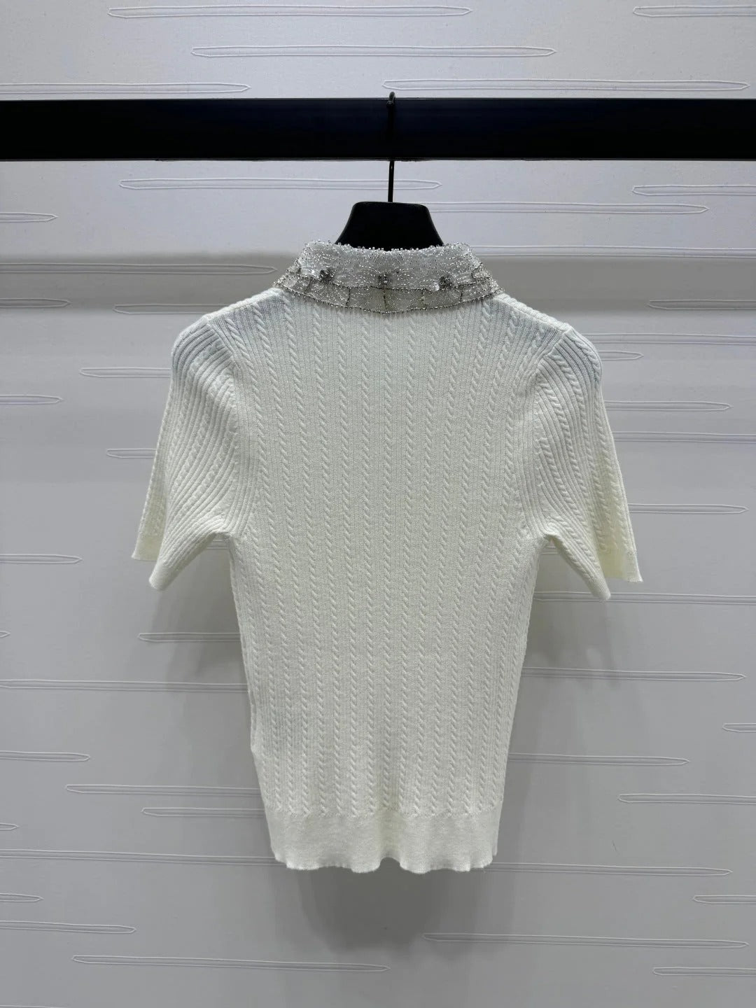 MIU 25S SHORT SLEEVE BEADED COLLAR SHIRT 264247