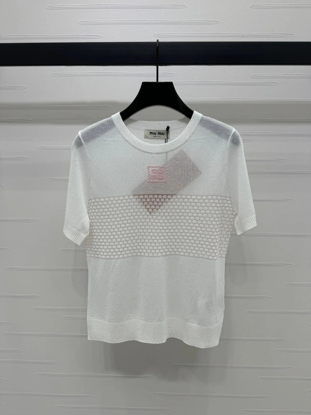 MIUMIU SHORT-SLEEVE EMBROIDERED LOGO T-SHIRT 269462