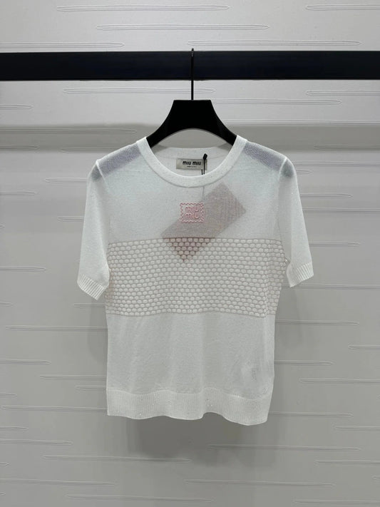 MIUMIU SHORT-SLEEVE EMBROIDERED LOGO T-SHIRT 269462