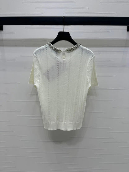 MIU 25S RHINESTONE COLLAR T-SHIRT 264095