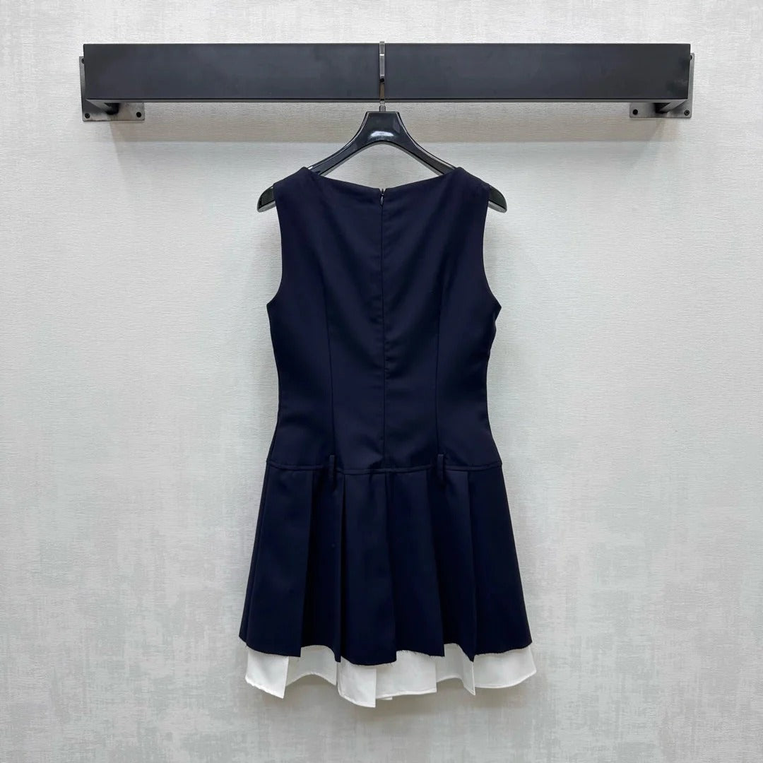 MIU 25S PLEATED VEST DRESS IN ACETATE 264603