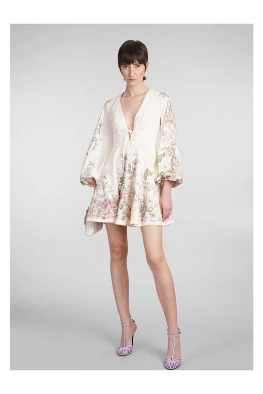 Linen Print Mini Dress