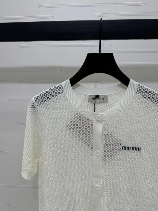 MIU 25S SHORT SLEEVE ROUND NECK CARDIGAN 264268