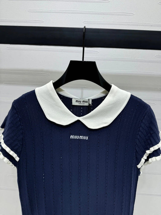 MIUMIU SHORT-SLEEVE PETER PAN COLLAR TOP 274827