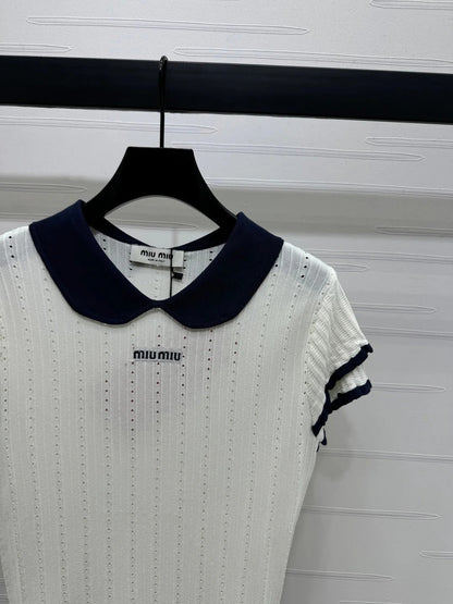 MIUMIU SHORT-SLEEVE PETER PAN COLLAR TOP 274825