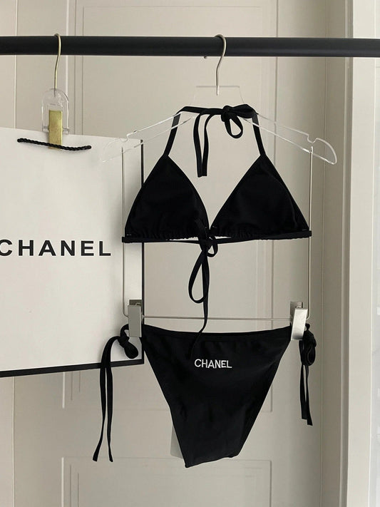 CC BIKINI SWIMSUIT SET IN BLACK EMBROIDERED LOGO 624564