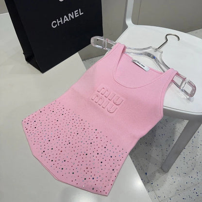 TANK TOP 640625 IN PINK COTTON MUTILCOLOR CRYSTAL