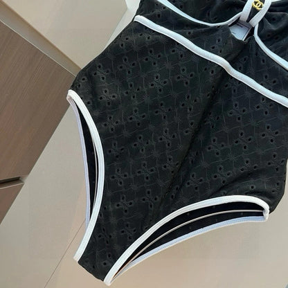 CC BIKINI SWIMSUIT SET IN BLACK AND WHITE TRIM 594785