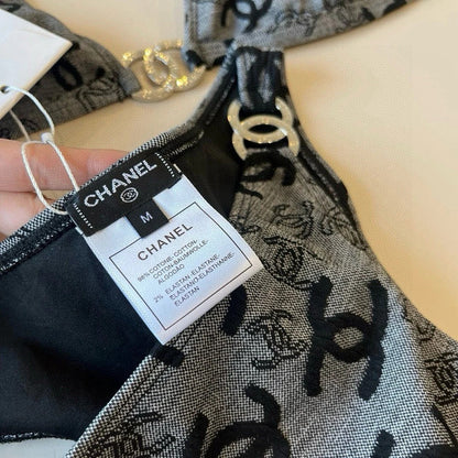 SWIMSUIT IN GREY AND BLACK PRINTED LOGO 604224