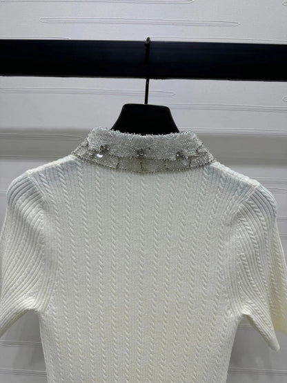 MIU 25S SHORT SLEEVE BEADED COLLAR SHIRT 264247