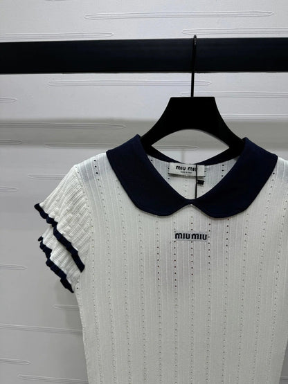 MIUMIU SHORT-SLEEVE PETER PAN COLLAR TOP 274825