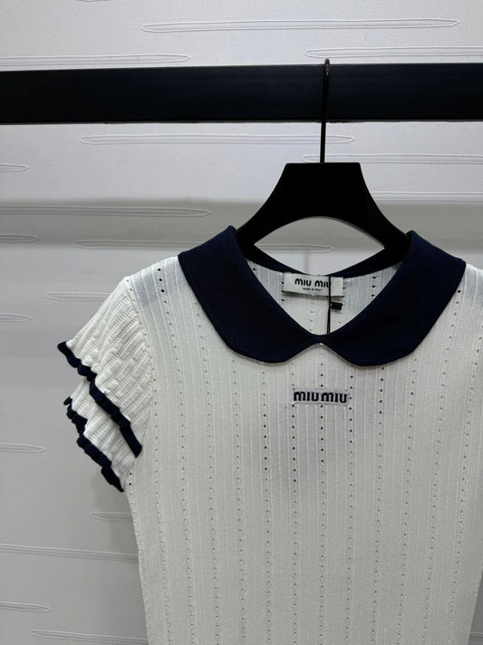 MIUMIU SHORT-SLEEVE PETER PAN COLLAR TOP 274825