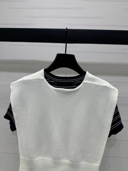 MIU 25S SHORT SLEEVE STRIPED KNITTED CAPE 264138