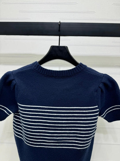 CHANEL SHORT-SLEEVE KNITTED PUFF-SLEEVE TOP 274951