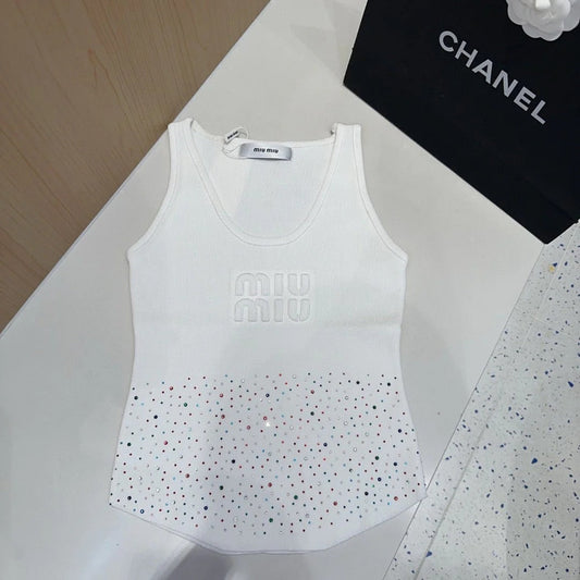 TANK TOP 640624 IN WHITE COTTON MUTILCOLOR CRYSTAL