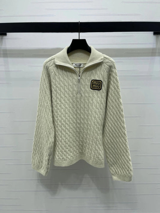 MIUMIU HALF-ZIP KNITTED PULLOVER WITH COLLAR STYLE 485