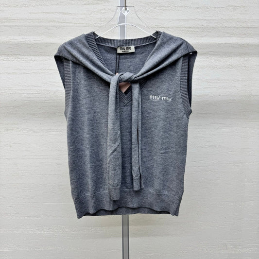 Miumiu 2026 Vest With Scarf Gray Blue Red Wool Cashmere 356954