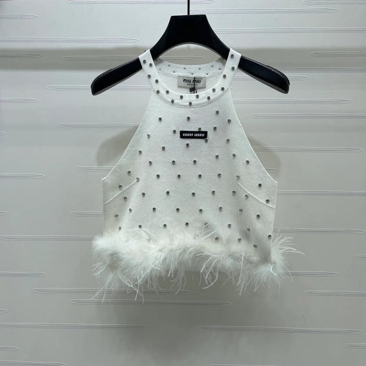 Miumiu 2026 Rhinestone Knit Vest Wool Cashmere 356496
