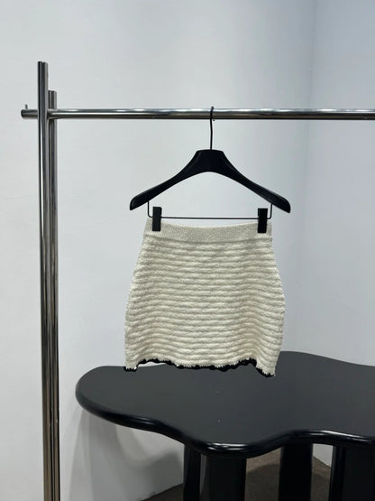 Chanel 2026 Crochet Knit Mini Skirt Off-White Wool