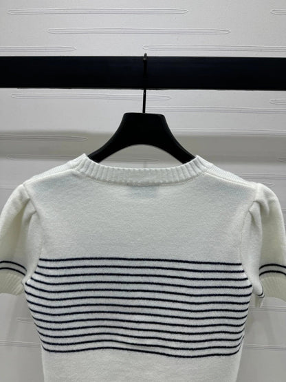 CHANEL SHORT-SLEEVE KNITTED PUFF-SLEEVE TOP 274950