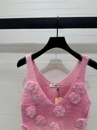 MIUMIU KNIT VEST WITH 3D FLORAL DETAILS 274890