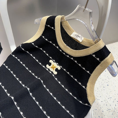 STRIPED TANK TOP 615177 IN BLACK COTTON RIBBED BEIGE TRIM