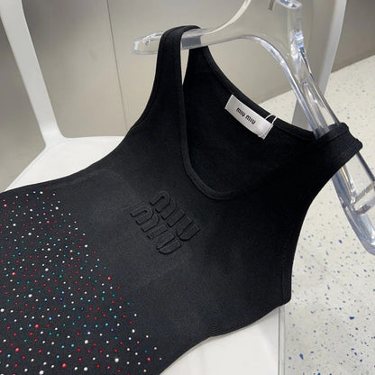 TANK TOP 640626 IN BLACK COTTON MUTILCOLOR CRYSTAL