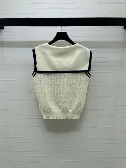 Miumiu 2026 Cable-knit Sleeveless Sweater Vest Cream Cotton