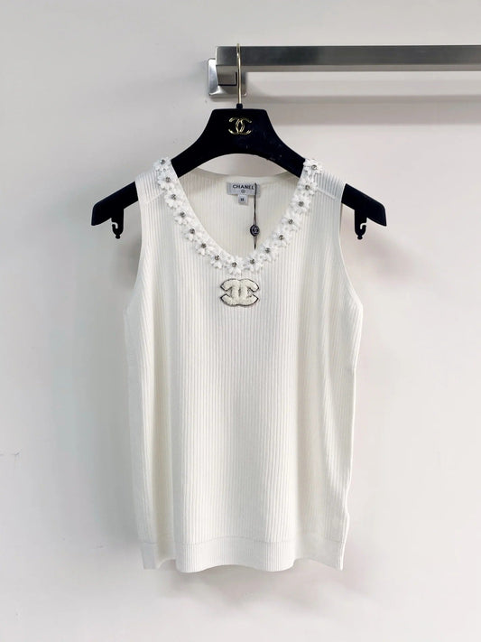 Chanel 2026 Flower Shirt White and Black Polyester Viscose