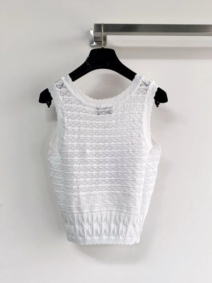 Chanel 2026 Vest White Yellow Navy Blue Wool Tencel