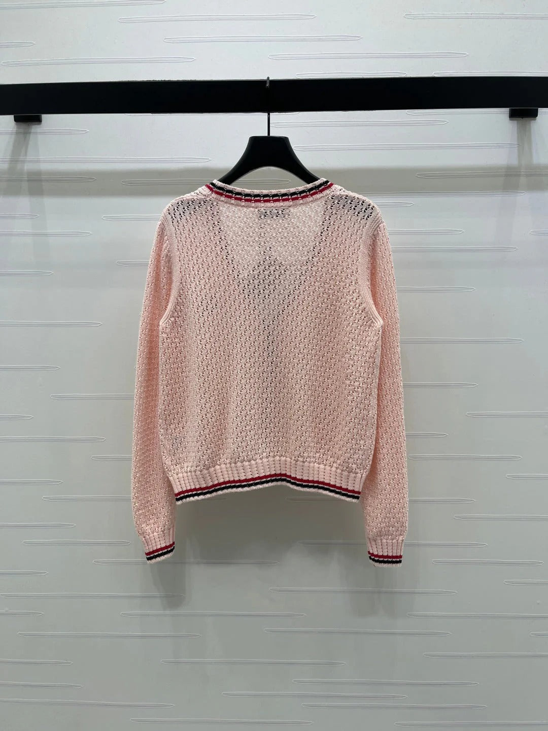 Miumiu 2026 V-neck Openwork Knit Cardigan Pink Wool 299315