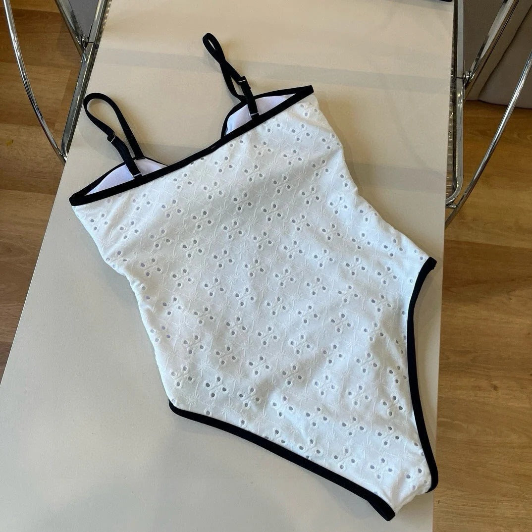 CC BIKINI SWIMSUIT SET IN WHITE AND BLACK TRIM 594786