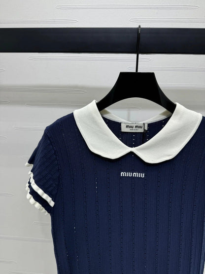 MIUMIU SHORT-SLEEVE PETER PAN COLLAR TOP 274827