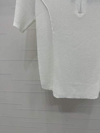 PRADA MOCK NECK SHORT-SLEEVE KNIT TOP WHITE 274815