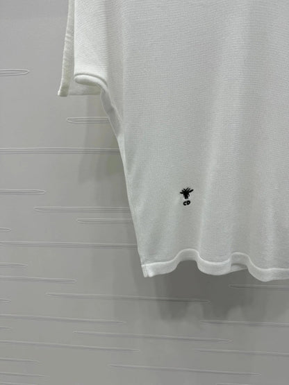 DIOR V-NECK KNITTED SHORT-SLEEVE T-SHIRT WHITE 274934