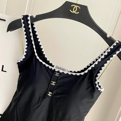 CC BIKINI SWIMSUIT SET IN BLACK AND WHITE TRIM 622173