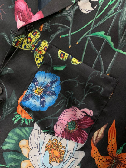 Gucci 2026 Flower Long-sleeved Shirt Black mix colors Silk 131813