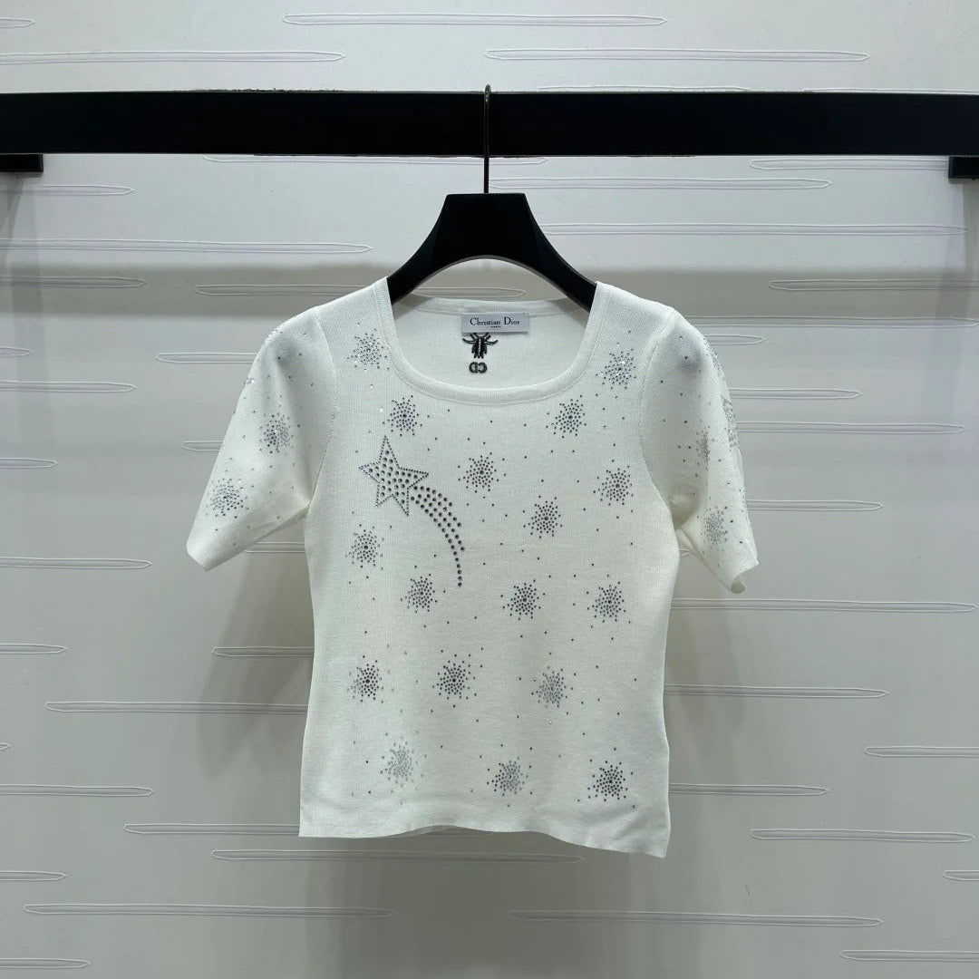 Dior 2026 Firework Neck Knit Short-Sleeve Top Wool 352601