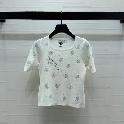 Dior 2026 Firework Neck Knit Short-Sleeve Top Wool 352601