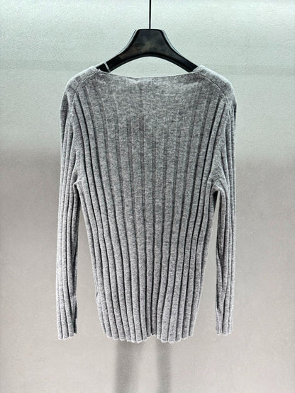 Miumiu 2026 V-neck Sweater Grey Wool Cashmere