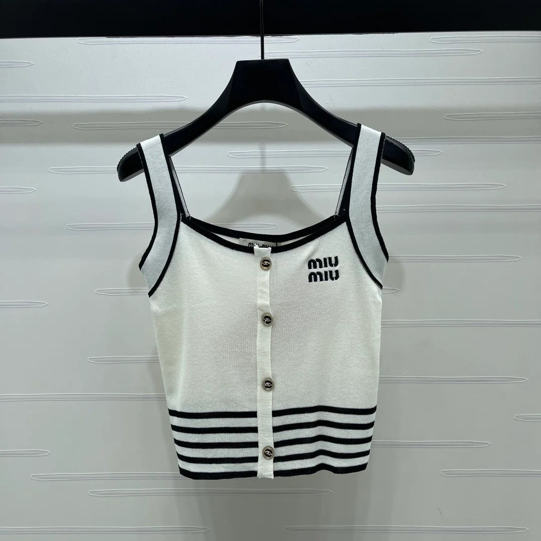 Miumiu 2026 Knitted Striped Camisole Cream and White Wool Cashmere 356492
