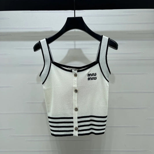 Miumiu 2026 Knitted Striped Camisole Cream and White Wool Cashmere 356492