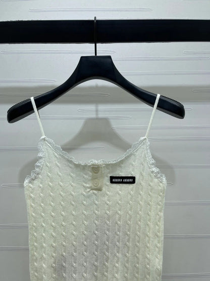 Miumiu 2026 Lace-Trimmed Knit Camisole Wool
