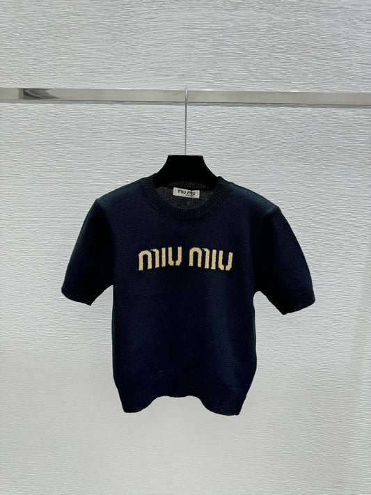 Miu Miu 2026 Short-sleeved Top White Gray Black Tencel Cotton 14171