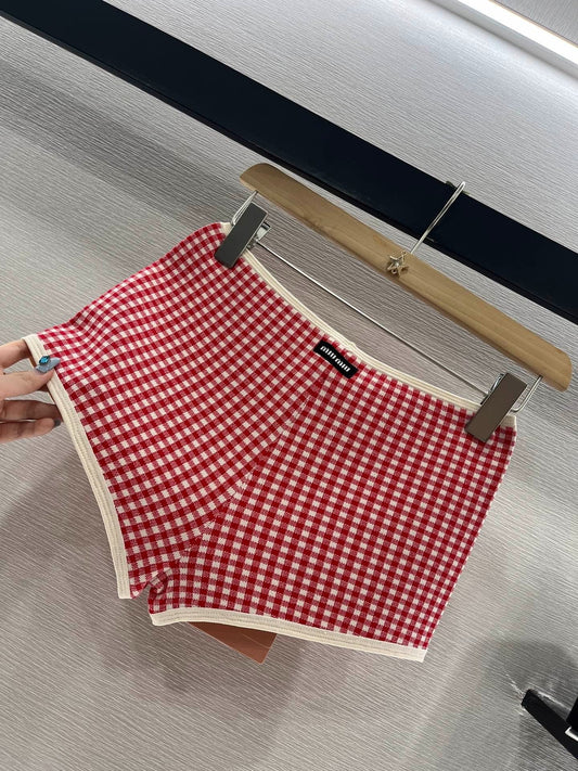 MIUMIU CHECKERED SHORTS AND ROUND-NECK TEE SET 274653