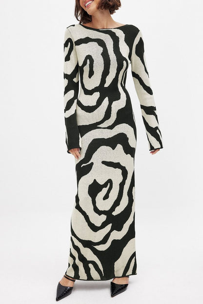 Elaine Jacquard Rose Knitted Maxi Dress