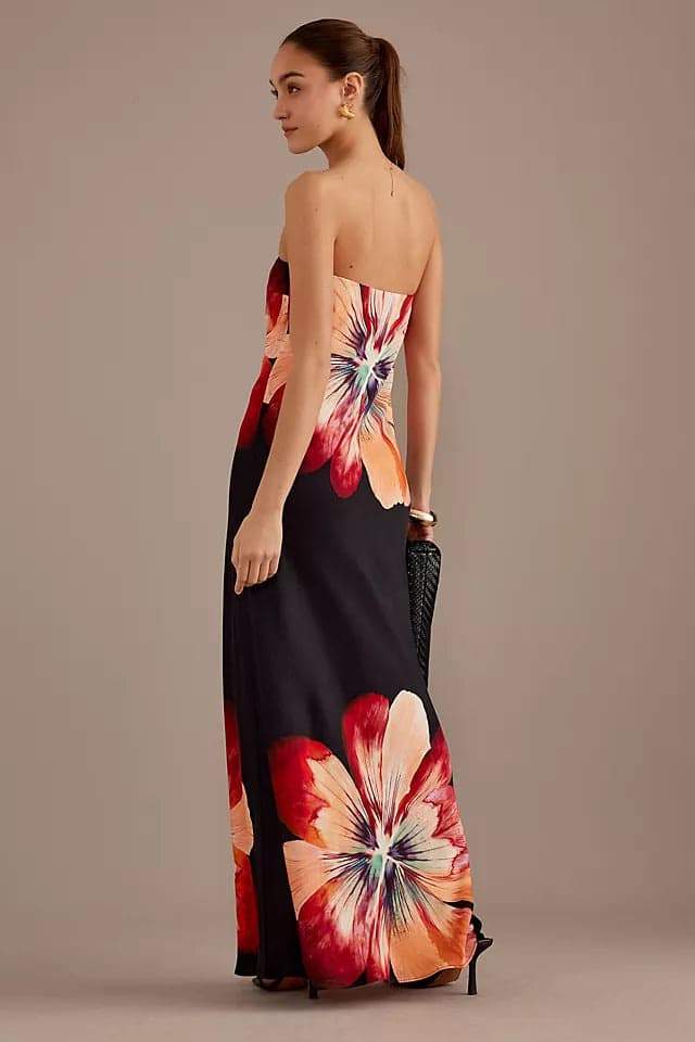 Vestido largo sin tirantes con estampado floral de Janice