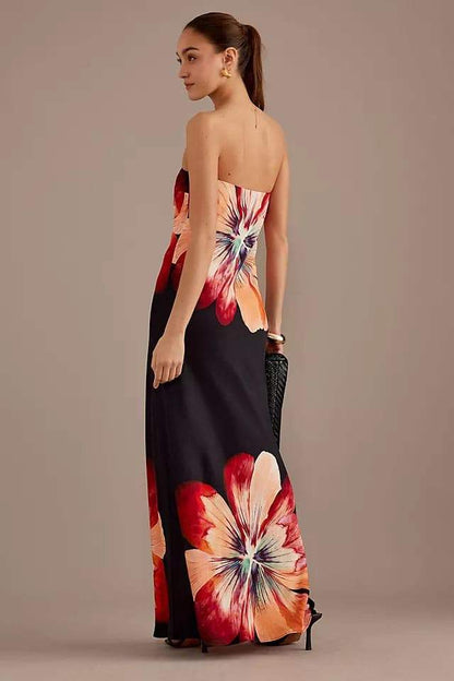 Vestido largo sin tirantes con estampado floral de Janice