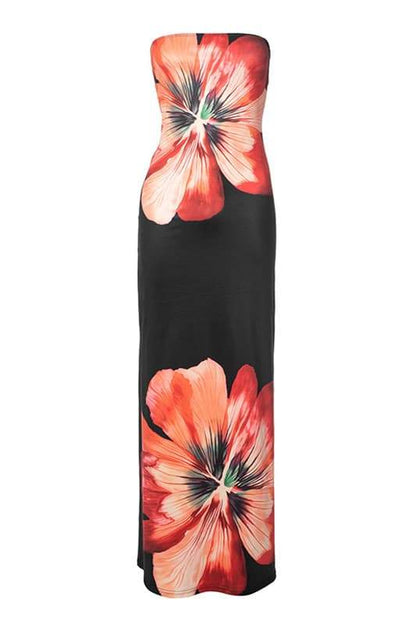 Vestido largo sin tirantes con estampado floral de Janice